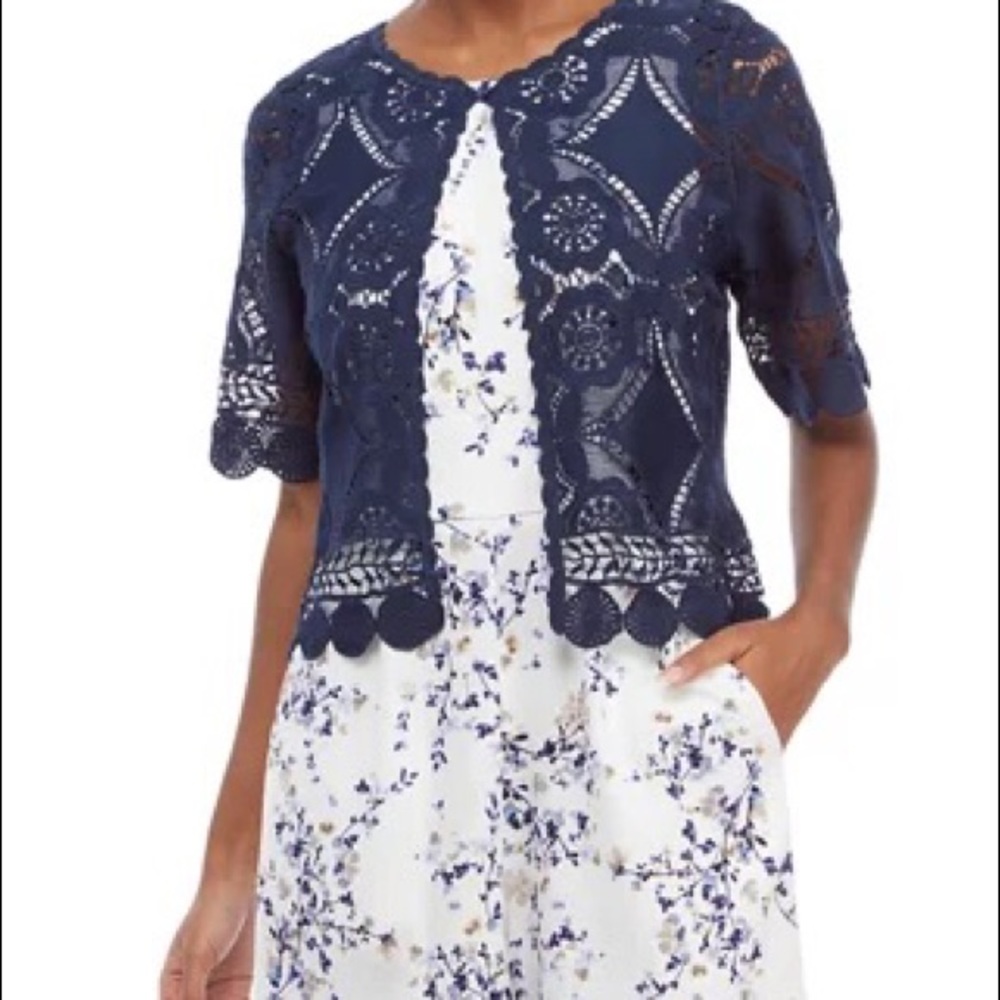 BLACK FRIDAY SALE 50% OFF Chris McLaughlin Navy Women’s One Button Lace Cardigan